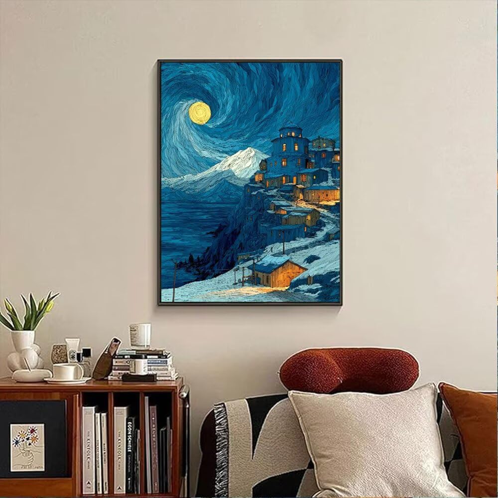 Diamond Painting GemäLde Nachthimmel Dorf, 5D Diamant Painting Bilder für Erwachsene und Kinder, DIY Mosaikherstellung Bastelset für Geschenke und Wandbilder Wanddekoration, Geschenke 100x130cm hJ4946