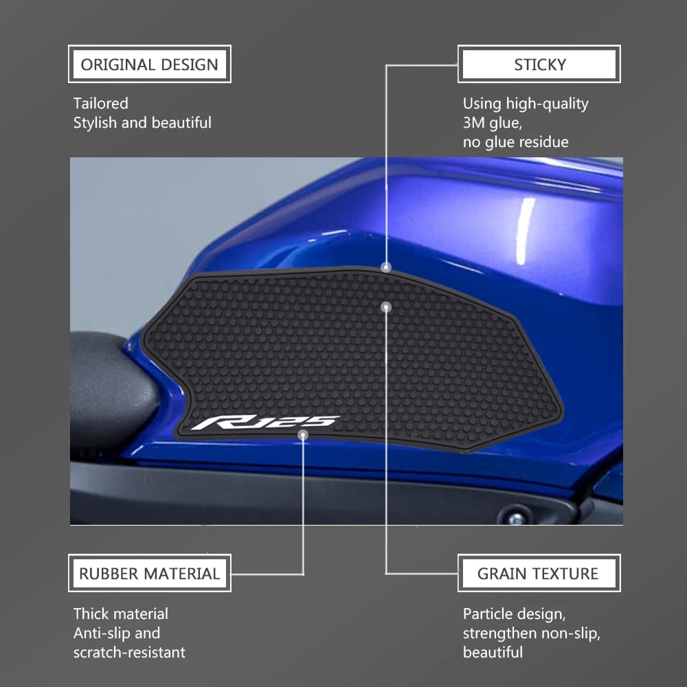 Yamaha YZF-R125 2023-2025 Motorcycle Side Fuel Tank Pad Protector Stickers Decal Black YZFR125