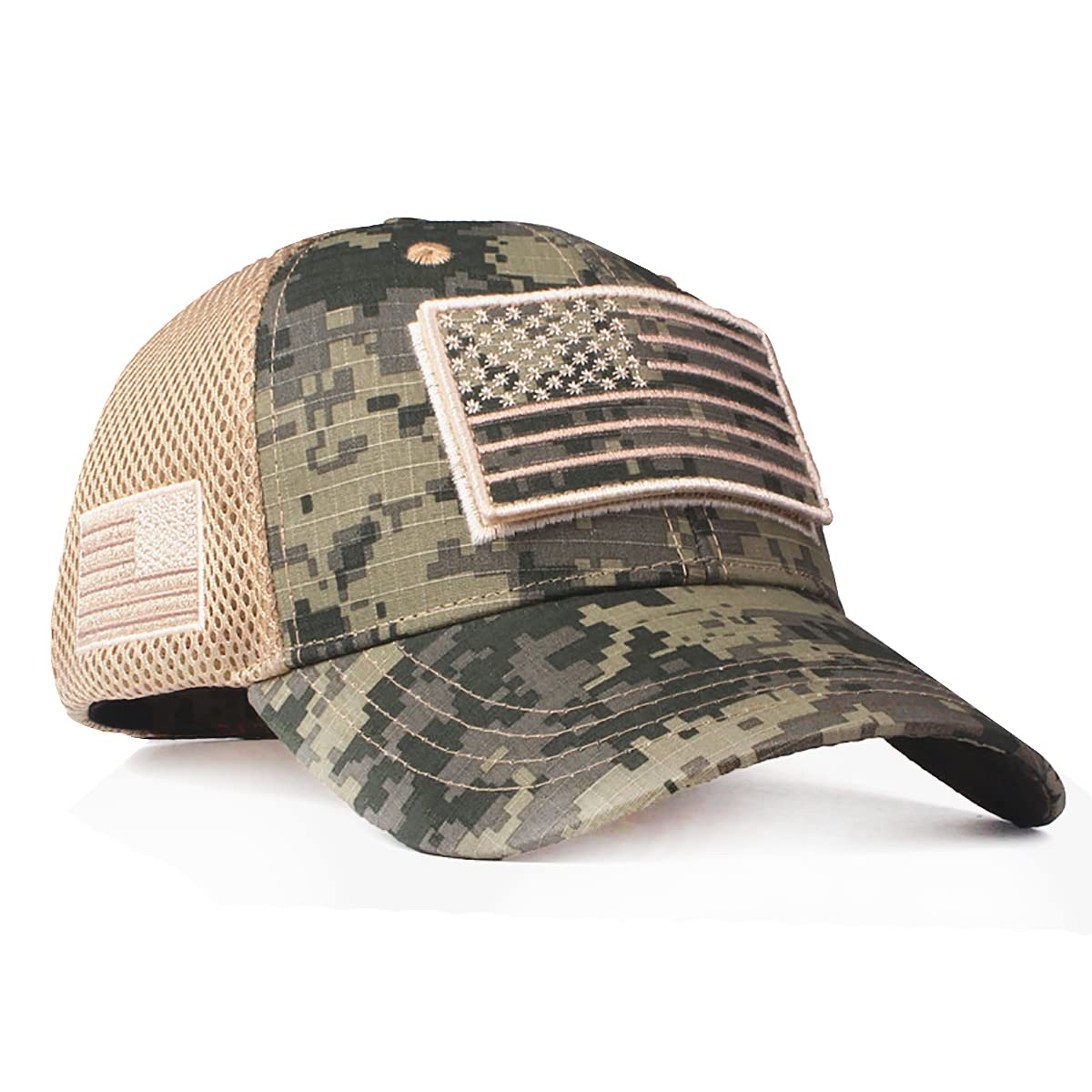 MINYJHZAmerican Flag Tactical Hats for Men Women, Adjustable Camo Trucker Baseball Cap with Pacth