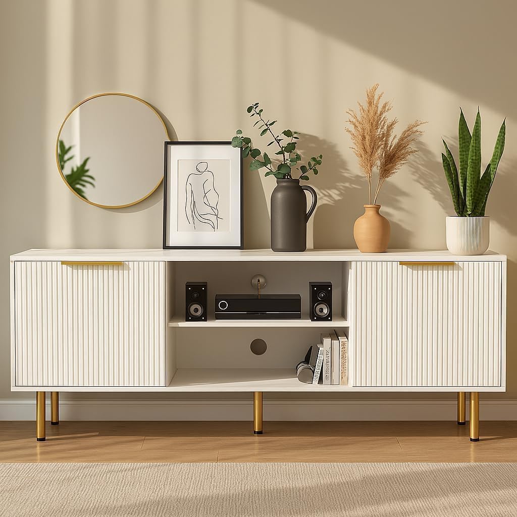 TV Stand for TVs up to 65 Inch,TV Stands for Living Room & Bedroom,Mid Century Modern TV Console,Entertainment Center with Storage,Media Entertainment Stand (58" White Tv Stand for 65" Tvs B)