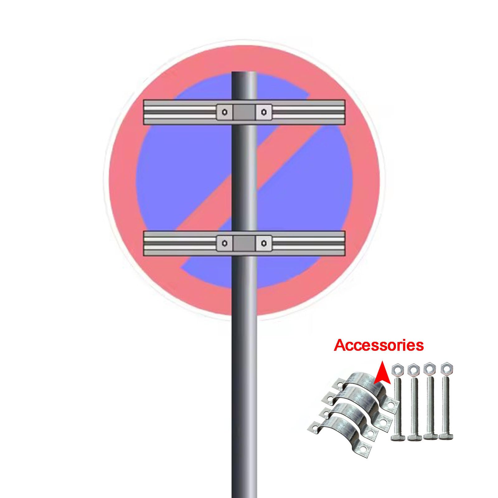 Señal prohibido aparcar(2PCS),señal reflectante de no estacionar de grado ingeniero,visible de noche,ideal para uso comercial,con accesorios para fácil montaje en poste (Azul, 40cm)