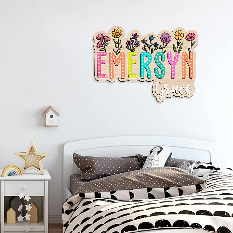 Personalized Name Sign For Nursery, Boho floral name sign, Girl name Sign, Custom wooden sign, Baby room floral decor sign, Wood baby name sign, Baby Nursery gift, Watercolor Flower wood sign s4