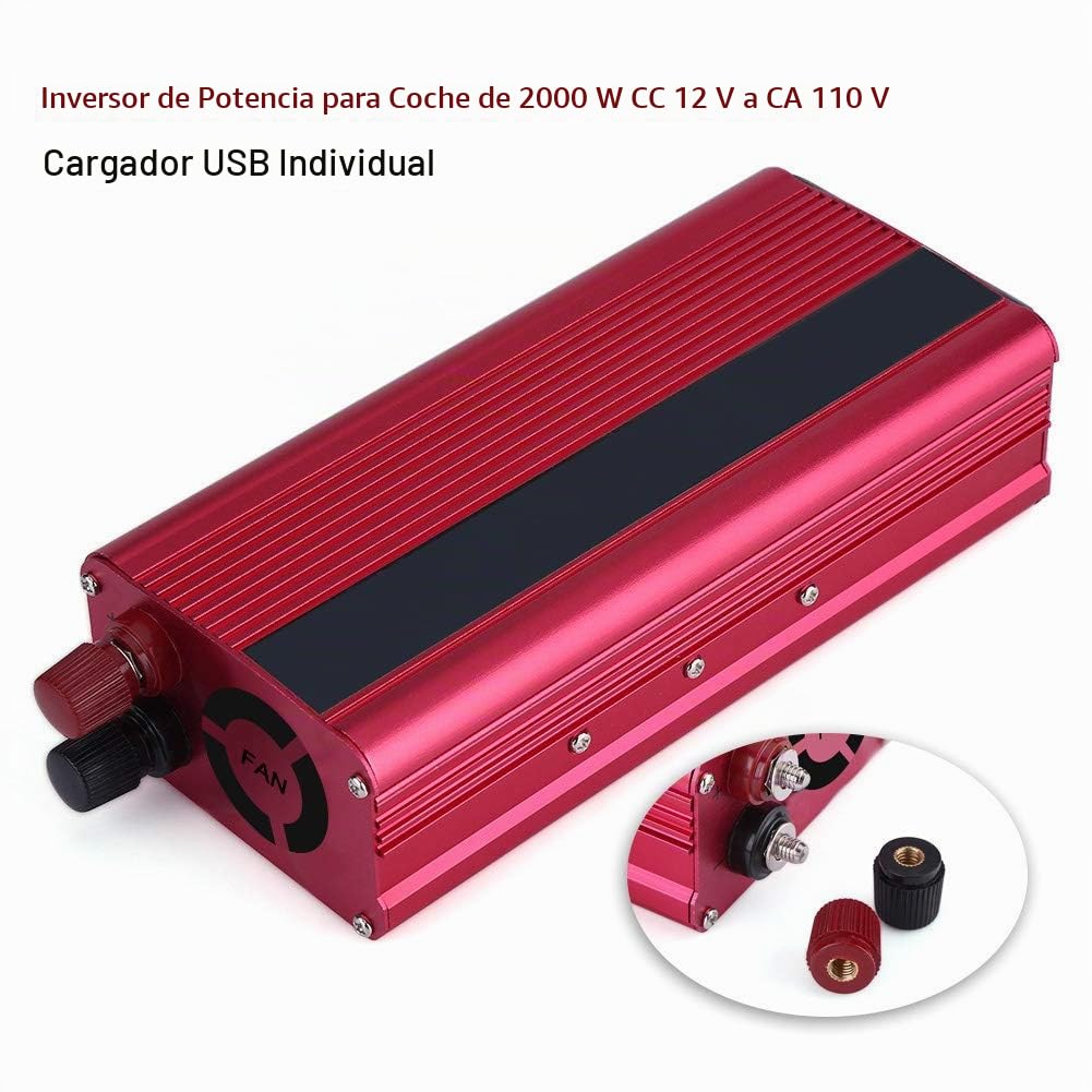 Inversor de Potencia 2000W para Automóvil Convertidor 12V DC a 110V AC con USB Compatible con Dispositivos Electrónicos en Vehículos de Cualquier Marca Ideal para Viajes y Uso Diario