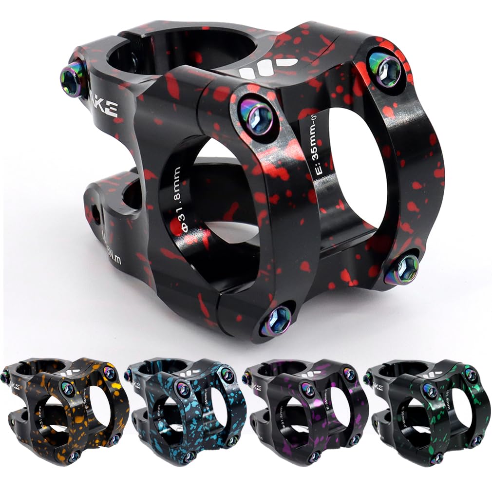 CYSKY 31.8 Bike Stem 35mm Short MTB Stem Handlebar Riser Ultra-Light CNC Aluminum Alloy 35mm Handlebar Clamp for Mountain Bike, Road Bike, MTB, Downhill (Black+Red)