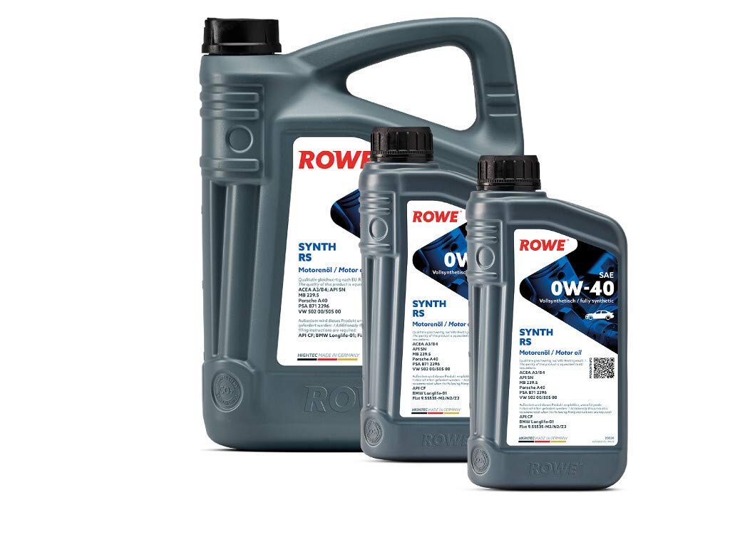 ROWE - 5 + 2x 1 Liter HIGHTEC SYNTH RS SAE 0W-40 Motorenöl - PKW Motoröl für moderne und sportliche Pkw-Otto- oder Dieselmotoren, mit und ohne Turboaufladung