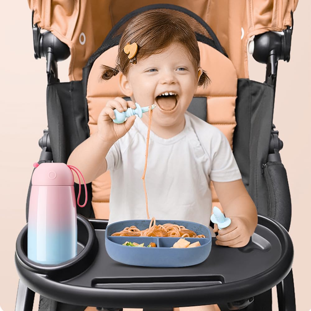 Bandeja Para Cochecito, 3 en 1 Bandeja para Refrigerios para Cochecitos con Clip Ajustable, Bandeja de Aperitivos para Cochecito, Portavasos para Cochecito, Accesorio Universal para Cochecitos