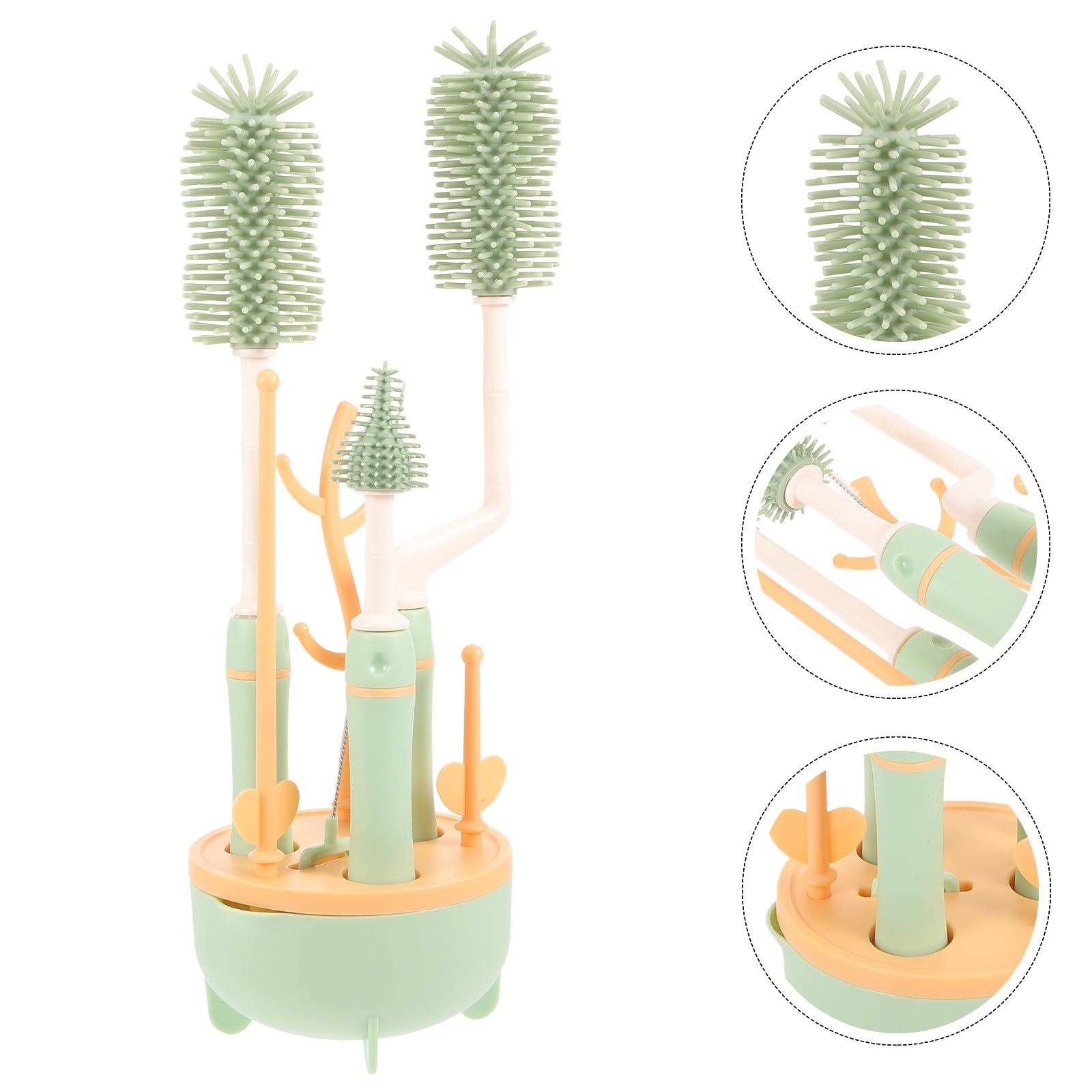 Juego de Cepillos para Limpieza Profunda Cepillo Multiusos de Silicona y PP para Limpiar Biberones y Tazas con Soporte Adecuado para Viaje