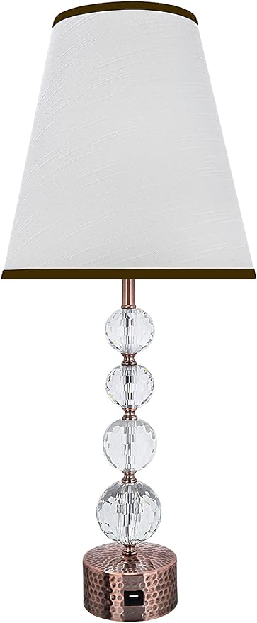 Aspen Creative Aspen Creative 40132, 30" High Transitional, Antique Red Copper Finish with Crystal and Hardback Empire Shaped Shade in White, 12" Wide Table LAMP