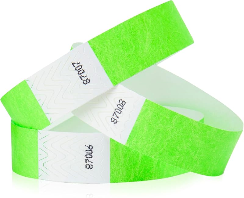 500 pulseras Tyvek de color verde neón para eventos, diseño a prueba de manipulaciones y color fluorescente que evitan la reutilización, pulseras de primera calidad para identificación médica y hospitalaria, identificación de fiestas y VIP