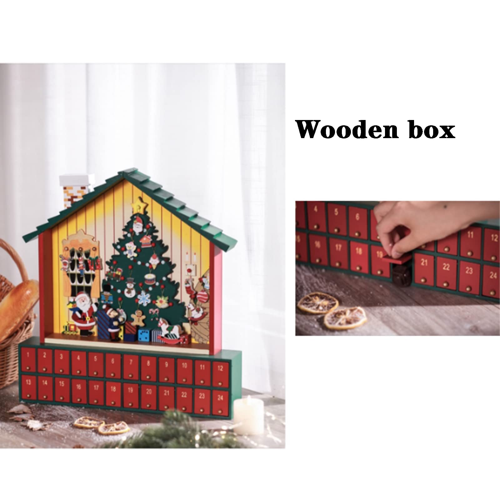 Calendrier De L’Avent En Bois Avec Lumières LED – 24 Tiroirs Pour Cadeaux – Décoration De Noël Lumineuse Et Festive