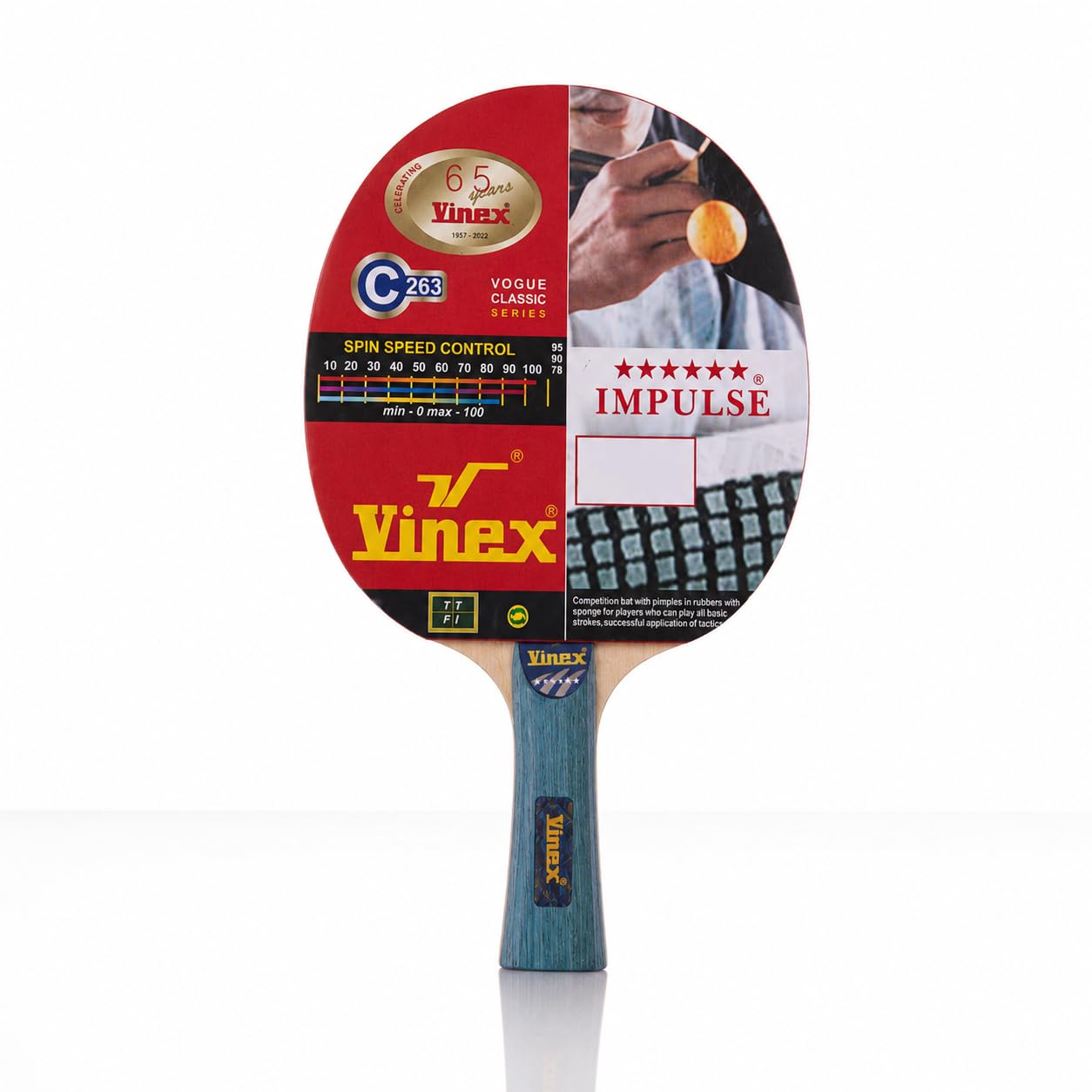Vinex TT Bat Impulse 6 Star Table Tennis Racquet | 6.7mm Blade, 1.8mm Sponge Rubber, Concave Handle | Professional Ping Pong Bat for Speed, Spin & Control | Pack of 1 pcs-image-35