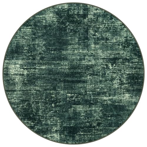 IOHOUZE Round Area Rug 3 Ft Circle Entryway Rugs Round Washable Door Mat Indoor Entrance, Non Slip Circle Front Door Rug, Printed Abstract Faux Wool Floor Carpet for Foyer Porch Sink, Dark Green by IOHOUZE - Image 9