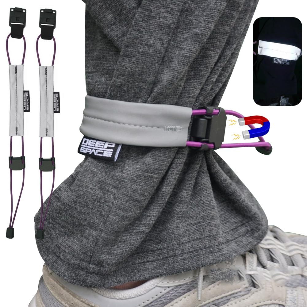 WAYUTO 2PCS Magnetic Bicycle Pant Strap Adjustable Elastic Fastening Leg Belt Multi-functional Safety Ankle Band with Visibility Reflective Design for Riding Outdoors Sports Purple