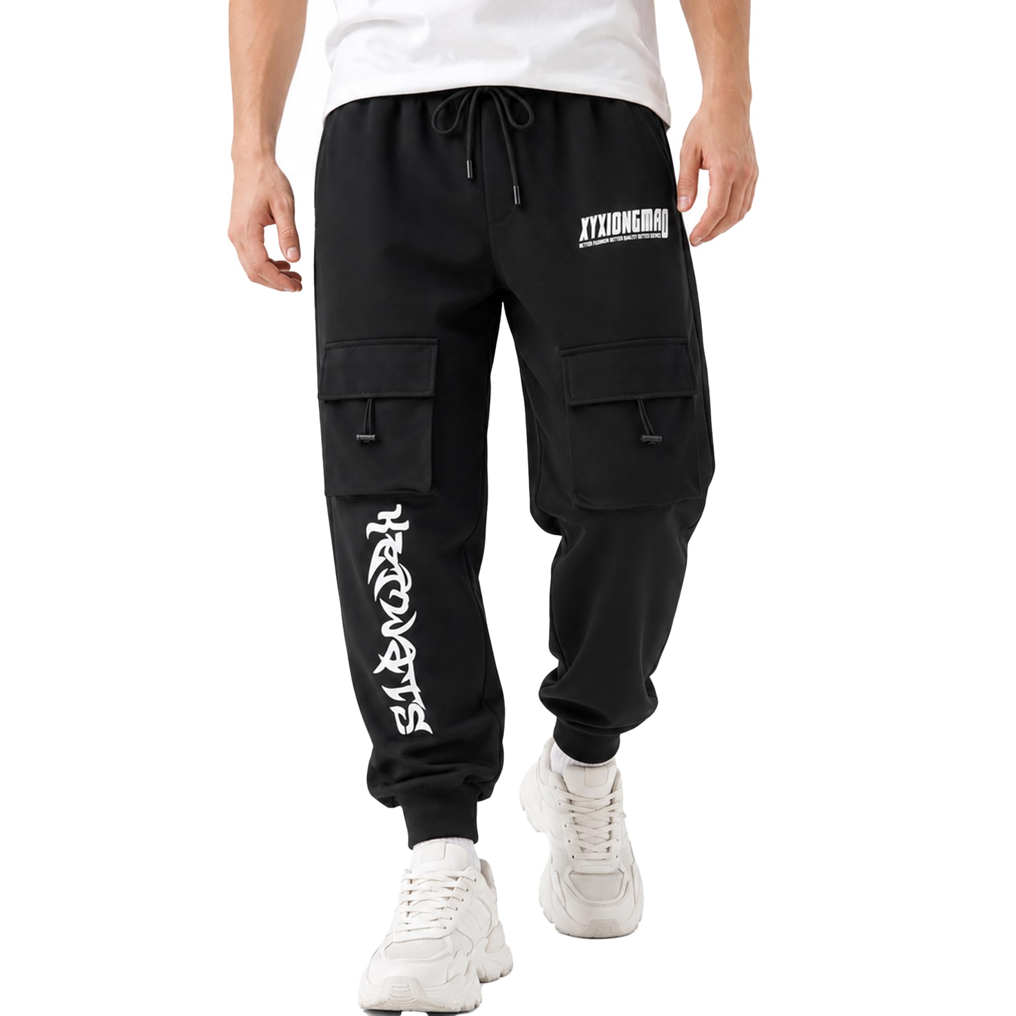 XYXIONGMAO Herren Schwarz Casual Loose Gothic Jogger Techwear Sweatpants Taktische Streetwear Cyberpunk Hiphop Cargohose für Herren