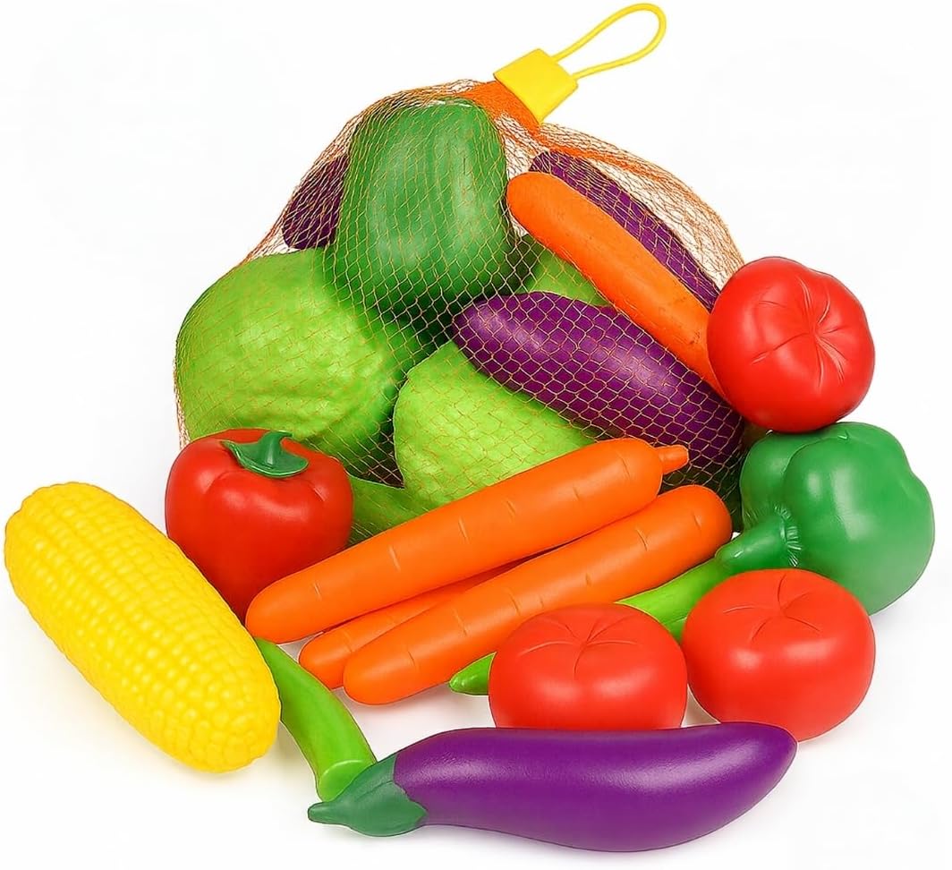 20 Pieces Play Vegetables Playset - Life-Sized Toy Food for Kids Kitchen, Healthy Farmer's Market Grocery Pretend Play Plastic Toy Set for Toddlers
