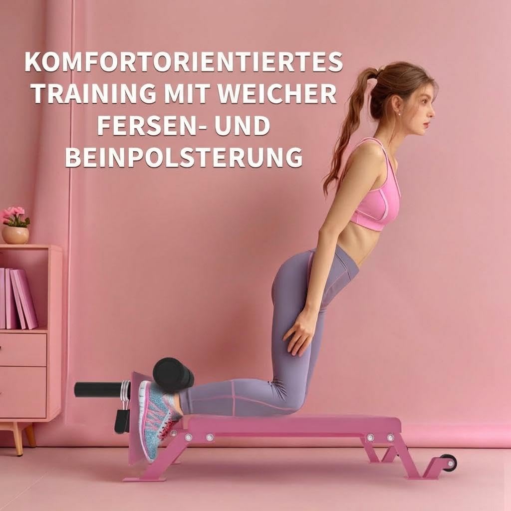 Banco de curl nórdico ajustable, Nordic Hamstring Trainer Heavy Duty, banco nórdico con marco de acero, ruedas y acolchado grueso, soporta hasta 204 kg, para discos de pesas de 25 mm y 50 mm, gimnasio