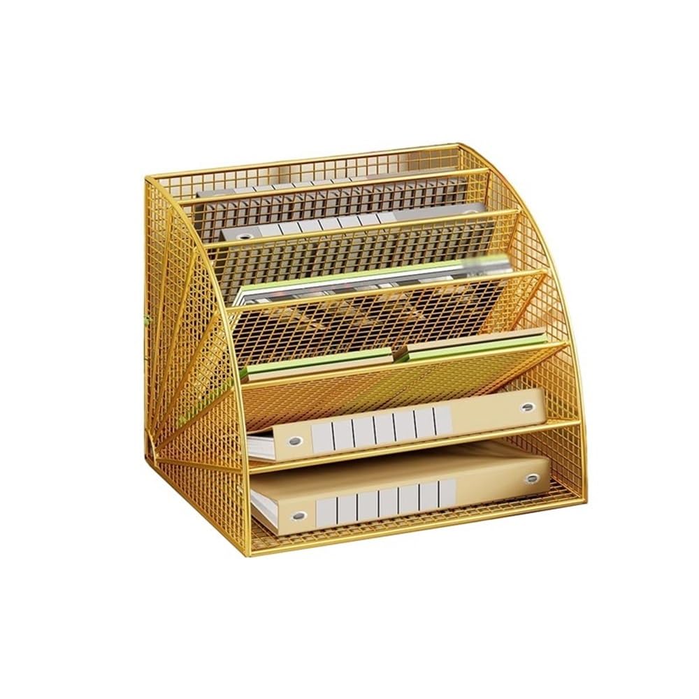 File Organiser Fan-Shaped 6 Compartment Desktop Mesh in Tray Office Desk Tidy A4 File Holder