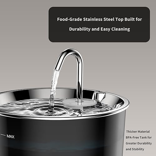 Miniatura 6 de Fuente de agua para gatos, tapa de acero inoxidable, fuente de agua para mascotas de 3 L101 onzas, bebedero para perros con bomba silenciosa y