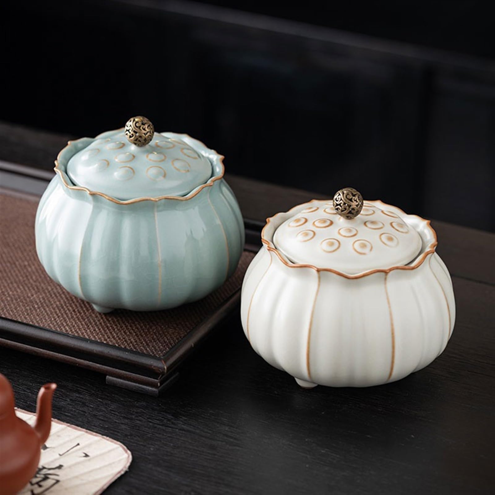 茶筒 保存容器 保存缶 茶葉 茶葉入れ 汝窯茶筒 陶器 おしゃれ 密閉