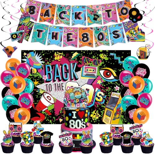 HapeePopy 41pcs 80s Party Decorations Include Party Banner-Backdrop-...