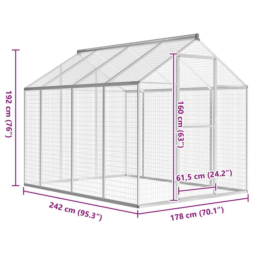 Aviario exterior de aluminio, 178 x 242 x 192 cm, transitable con rejilla y techo, adecuado para conejos, cobayas, animales pequeños, recinto de jardín exterior, establo estable para roedores