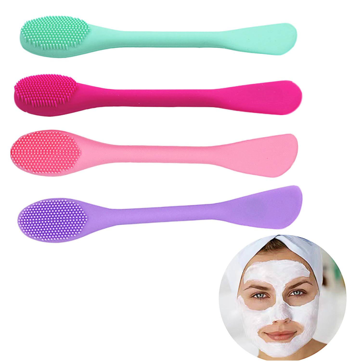 SHMLYPack of 4 Silicone Face Mask Brush, Face Mask Face Brush, Clay Face Mask Applicator, 2 in 1 Double Head Face Brush, for DIY Mud Film Application, Cleaning Lips, Face
