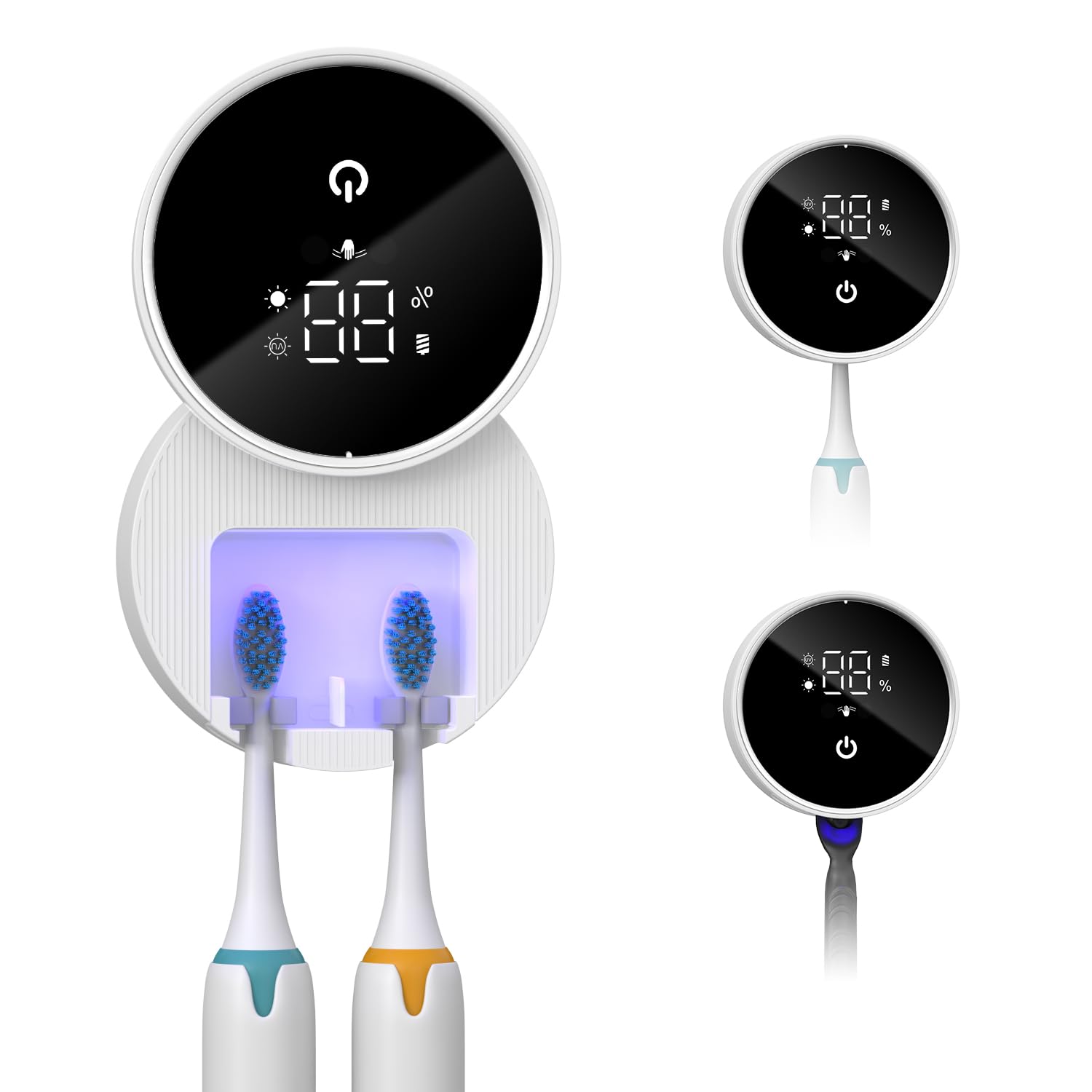 ORIA Desinfectante para Cepillos de Dientes, Soporte Portátil para Cepillos de Dientes Eléctricos y Manuales con Esterilización Programada, Pantalla LED, Recargable para Viajes, Hogar y Negocios