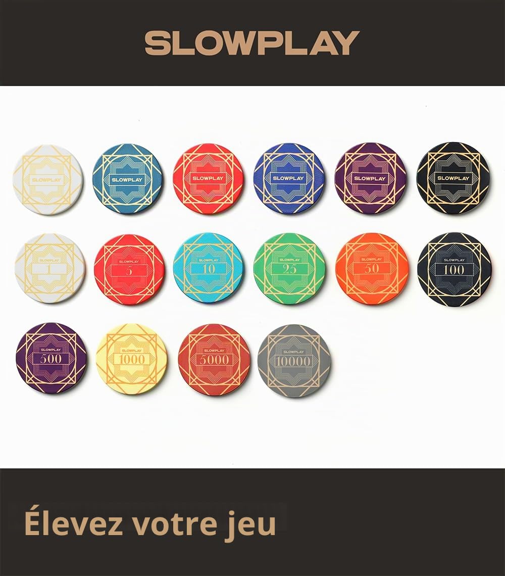 SLOWPLAY Jetons Poker céramique Nash, 10 g/39 mm, Lot de 50 | Composite céramique premium; toucher mat lisse; qualité casino; design Art déco; s’empile et se mélange facilement