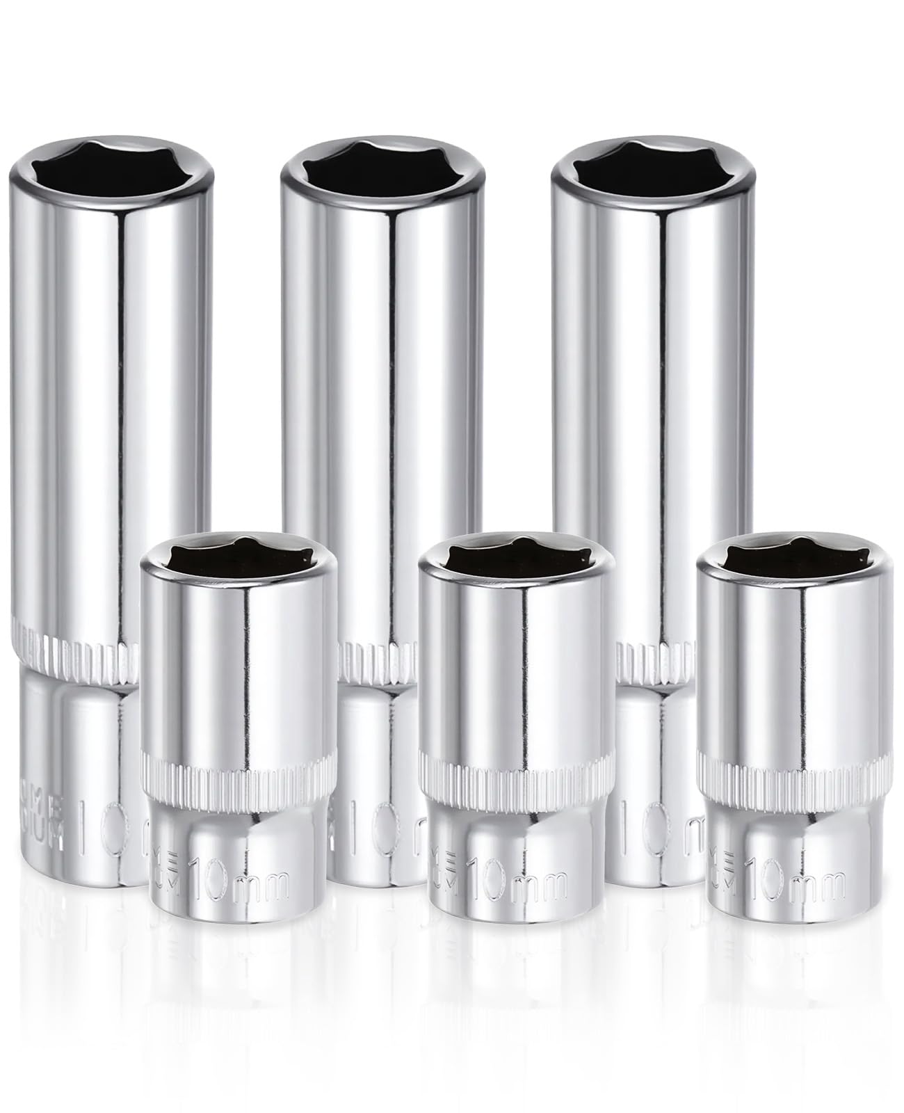 Ninnyi 6 PCS 10mm Socket, 1/4 Inch Drive Deep and Shallow Impact Socket Set 6 Point Metric Design for Car Repair Home Use