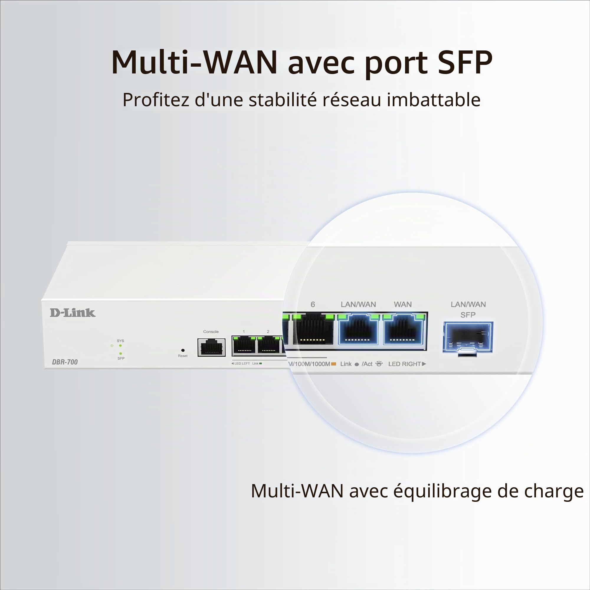 D-Link DBR-700 Routeur Professionnel – Dual WAN 2,5G, Équilibrage de Charge & Basculement, VPN (IPSec, WireGuard, OpenVPN), Pare-feu, Port SFP, Gestion Centralisée Jusqu’à 15 Points d’Accès