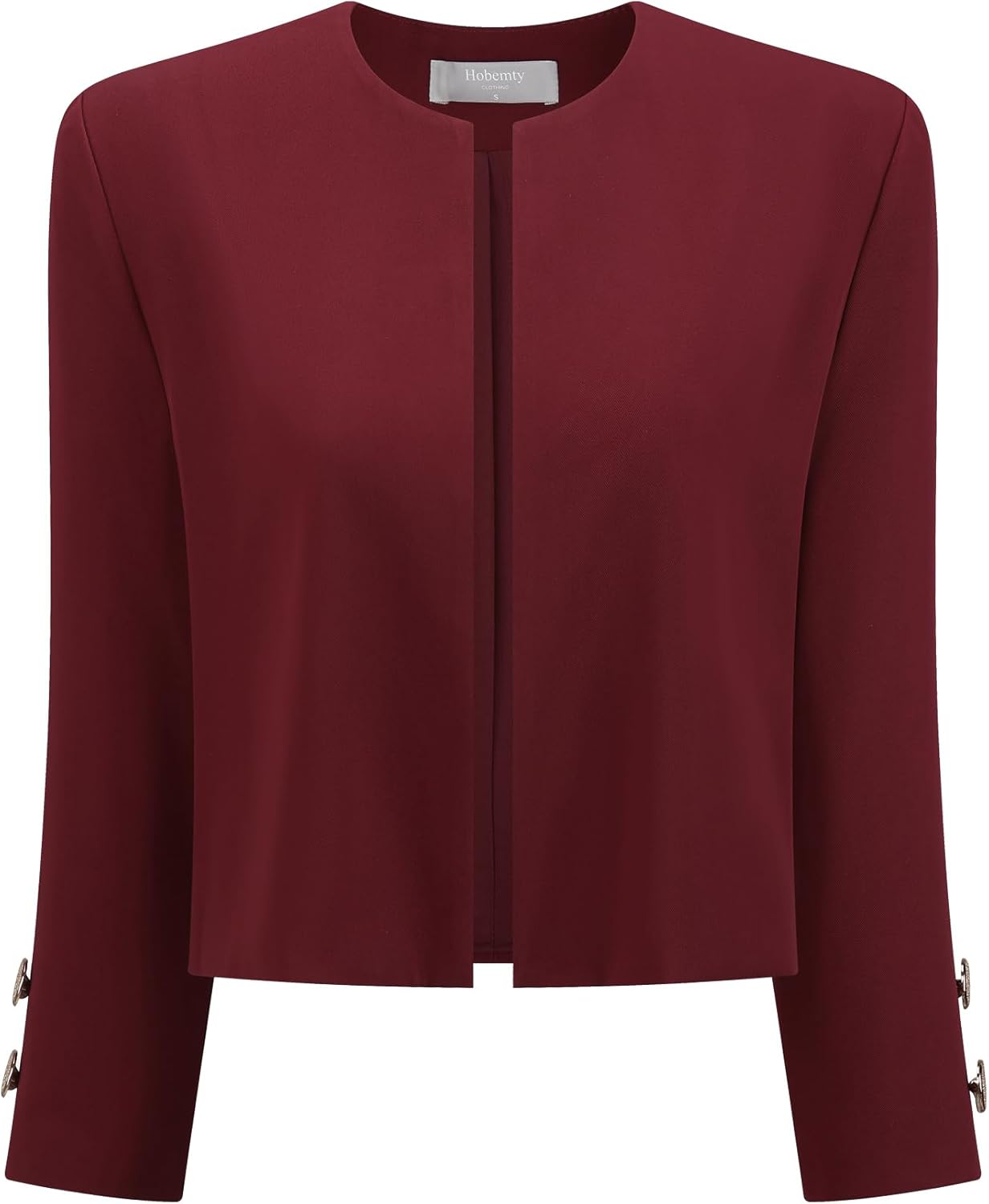 Women's Collarless Blazers 3/4 Sleeve Dressy Casual Cropped Jacket