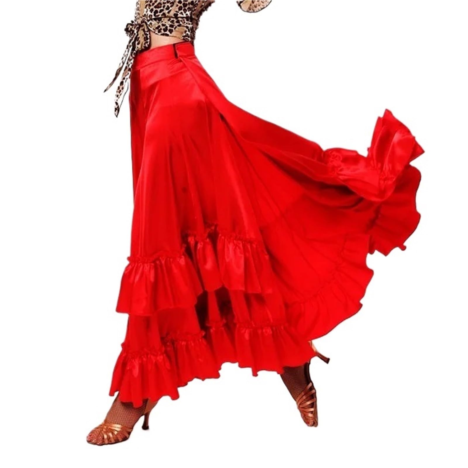 Falda Flamenca for Mujer, Vestido Rojo for actuación en el Escenario, Ropa de Baile salón, vals, Tango, Flamenco