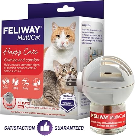 FELIWAY MultiCat 30 Day Cat Calming Plug In Pheromone Diffuser Starter Kit, 48ml - Helps Reduce Conflicts and Signs of Tension in Multi-Cat Households