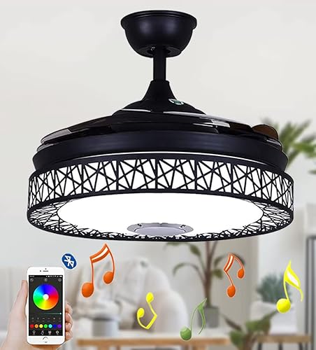 Iammix - Ventilador de techo retráctil moderno de 42 pulgadas, luz interior y ventilador remoto, lámpara de araña con reproductor de música
