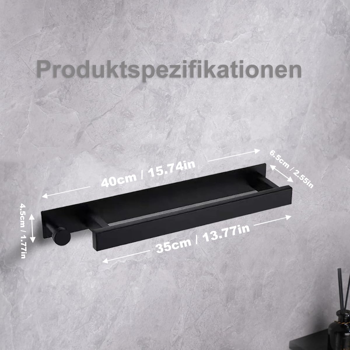 Handdoekhouder zonder boren, zwart, gastendoekhouder