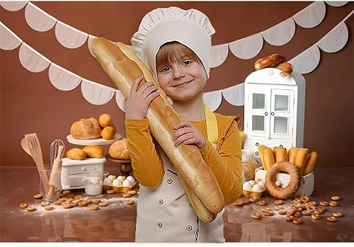 Miniatura 4 de YongFoto Fondo de mesa de panadería para hornear, 6 x 4 pies, pan, dona, galleta, gabinete blanco, fotografía, fondo para niños, niñas, pastel,