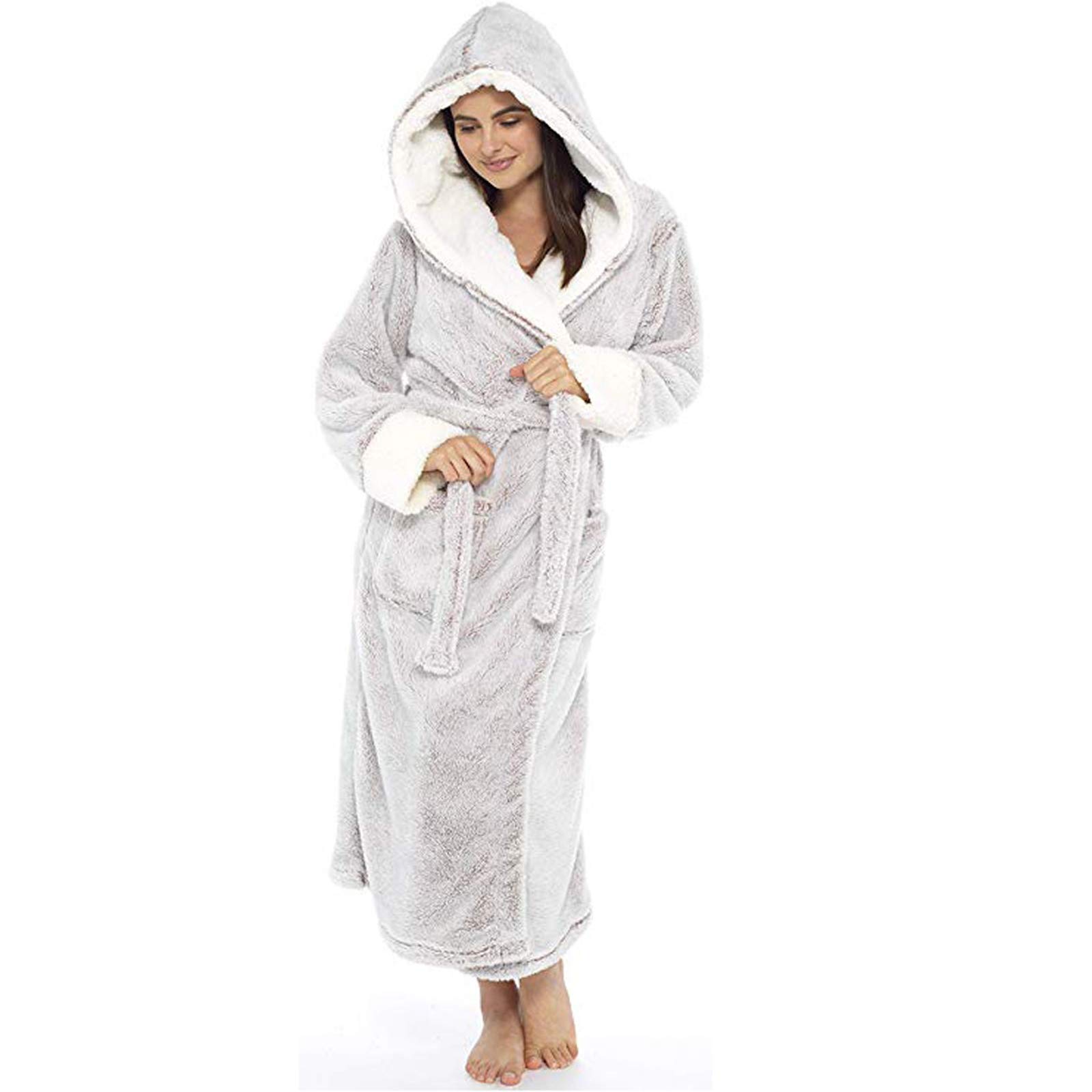 KBOPLEMQ Accappatoio Lungo Donna In Pile Invernale - Morbido Kimono Con Cerniera E Motivo Stelle