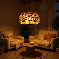 Luminária de Teto Lustre Pendente Bambu Fundamentum Malibu Rústico 43cm