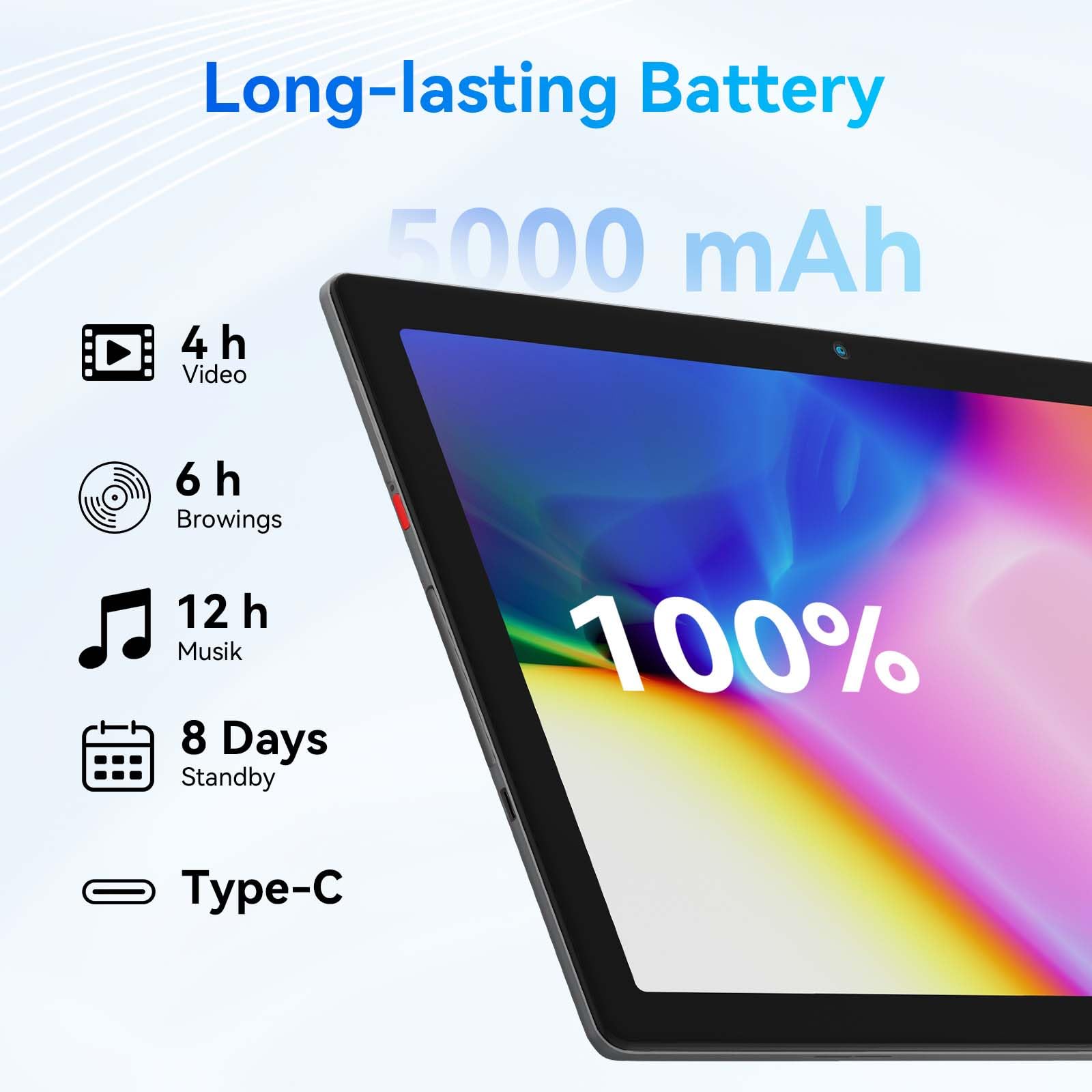 Hakaug Tablet 10 Inch Android OS Quad-Core 6GB RAM 64GB ROM 5000 mAh Battery1280x800 Touchscreen Tablet-PC (Gray) — view 6