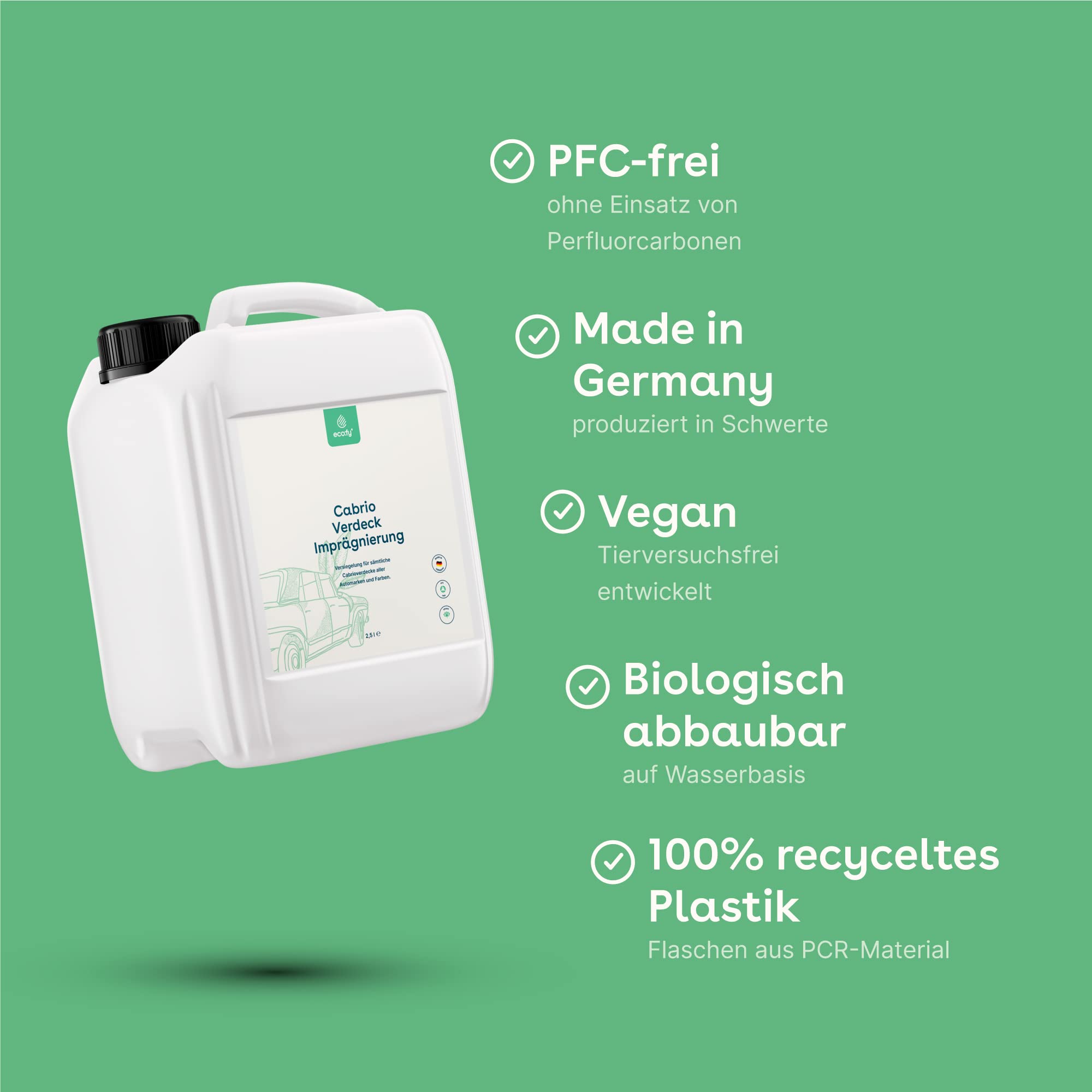 eco:fy Cabrio, tettuccio impermeabilizzante, impermeabilizzante, protezione impermeabile, per tetto in tessuto, trasparente, privo di solventi, privo di PFC (2,5 l)