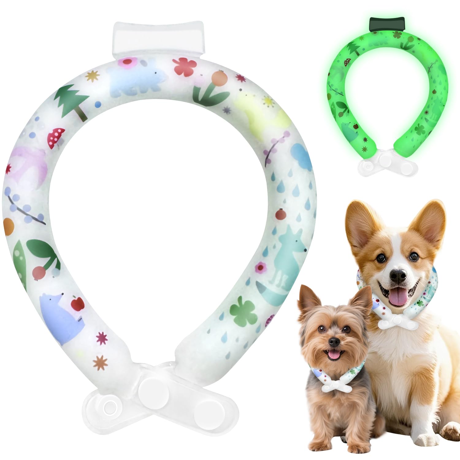 OSZNMMG クールリング 犬 ネッククーラー 暑さ対策 ペット用 冷え首輪 首冷やす 冷感 クールネック 熱中症対策 ボタン付き 28℃凍結 夜光効果 中小型犬通用