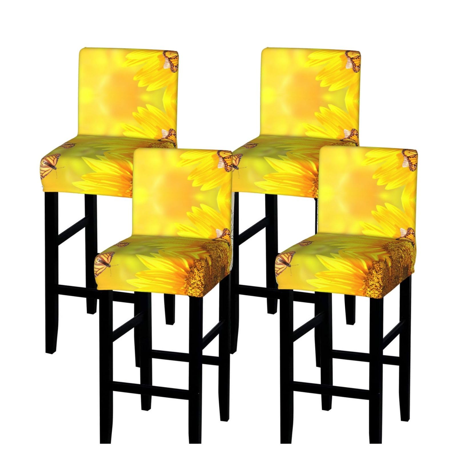 WXWJSHMGC Sunflower Butterfly Sunny Print Bar Stool Covers Stretch Counter Height Chairs Covers