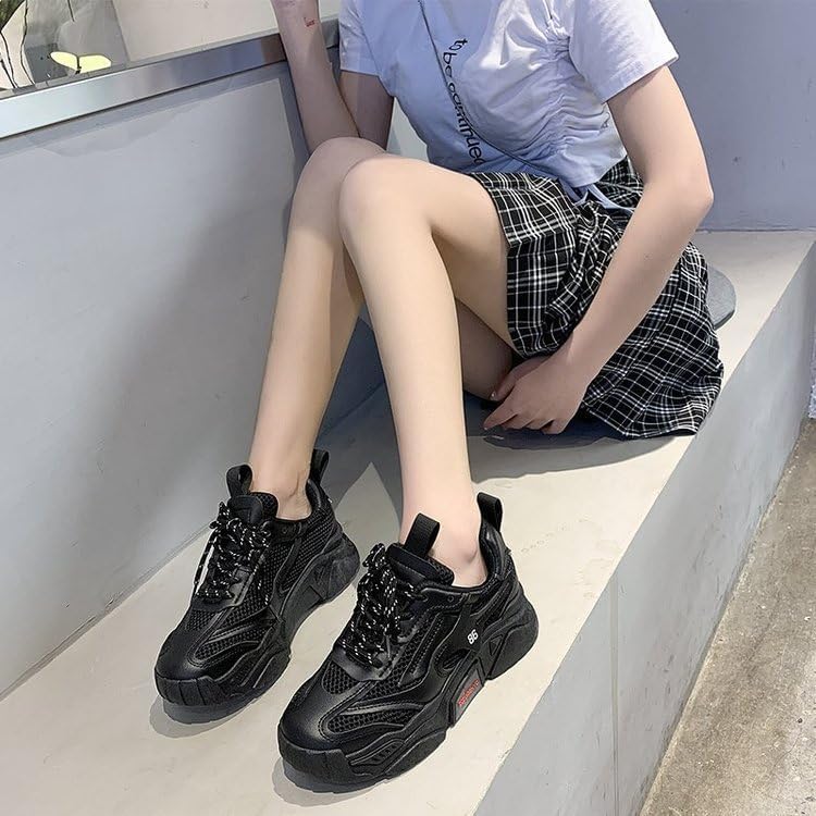 Women's Chunky Dad Sneakers - Candy Color Lace-Up Casual Shoes,Breathable Mesh Fabric,Platform Fashion Sneakers,Comfortable Walking Shoes2