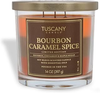 Tuscany Candle Bourbon Caramel Spice: Aged Bourbon & Vanilla Scented Fall Candle, 14 oz