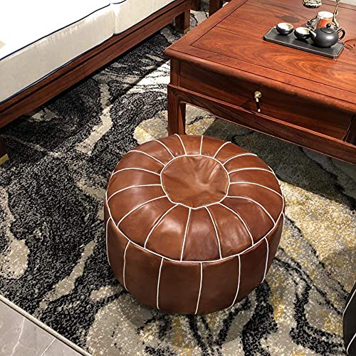 Solution de rangement souple sous forme de grand pouf en cuir marron 58cm