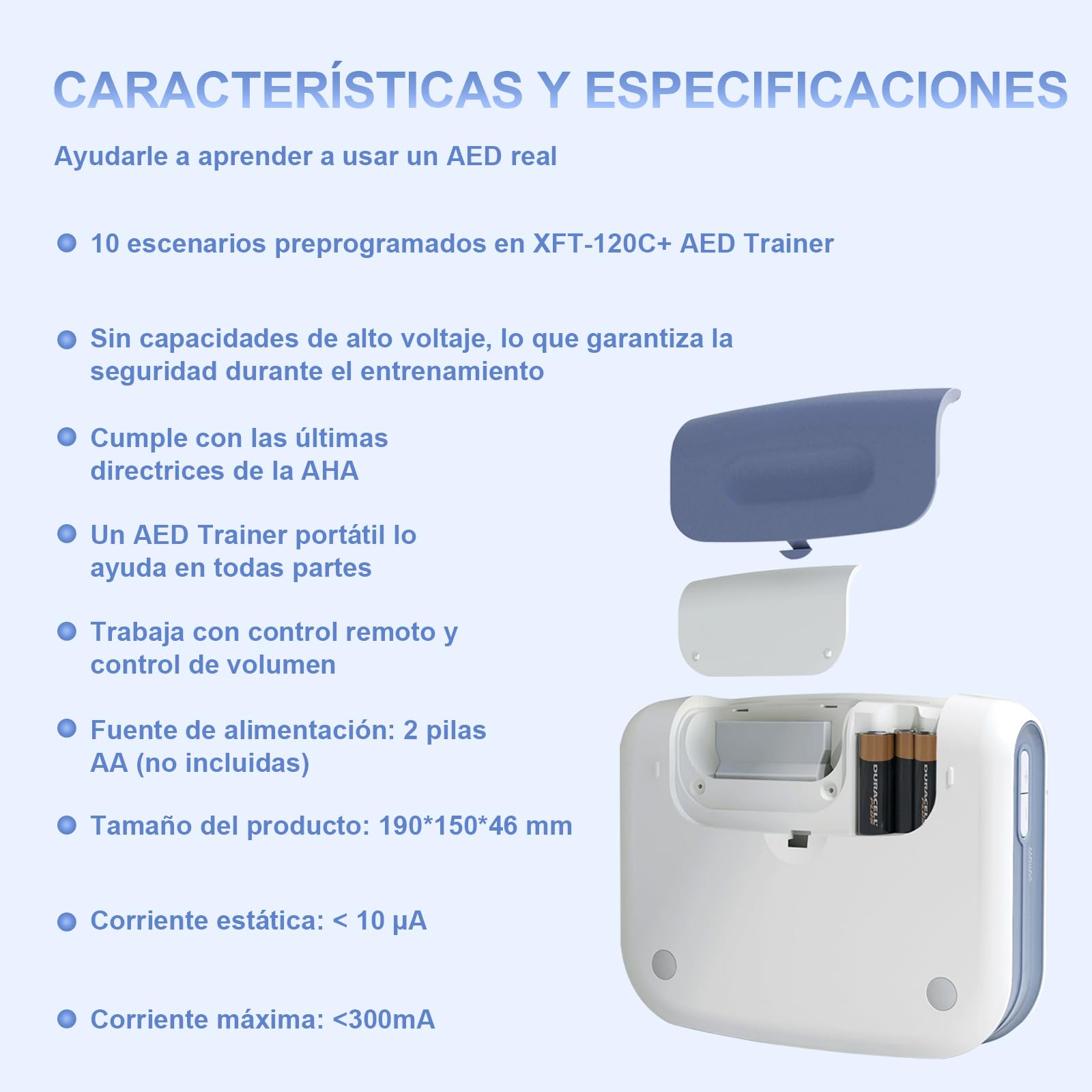 AED Trainer Portátil, Desfibrilador de Entrenamiento, DEA Trainer para Curso de SVB y DEA, Bilingüe Español & Inglés, Desfibrilador Formacion con Control Remoto, 10 Escenarios (XFT-120C+)