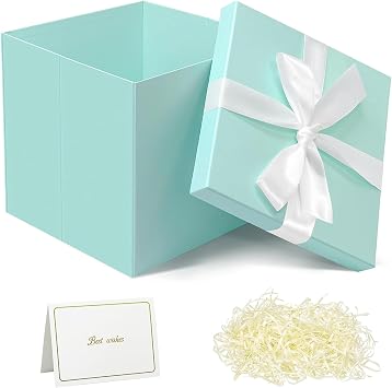 Corsiampoo Large Gift Box with Lid & Ribbon, 10"x10"x10", Light Blue
