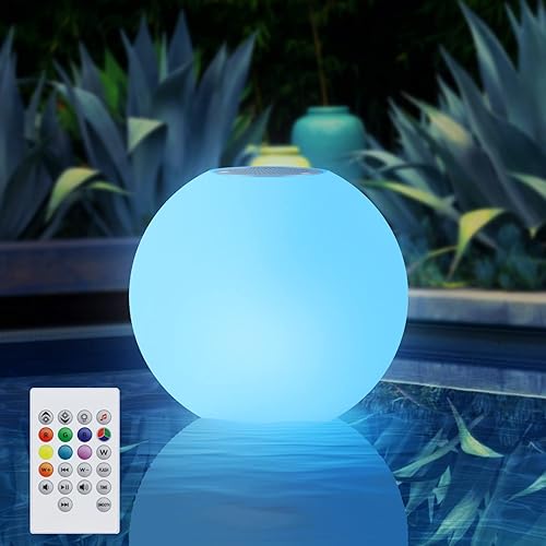Luces flotantes para piscina con altavoz Bluetooth, luz LED de bola brillante, función 5.0 TWS, control remoto, luces nocturnas para piscina al aire