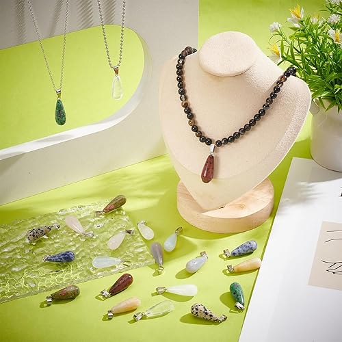 Miniatura 2 de PH PandaHall 24 piezas de piedra colgante ovalado largo lágrimas gotas de agua chakra encanto semi-preciosa roca para hacer joyas de collar