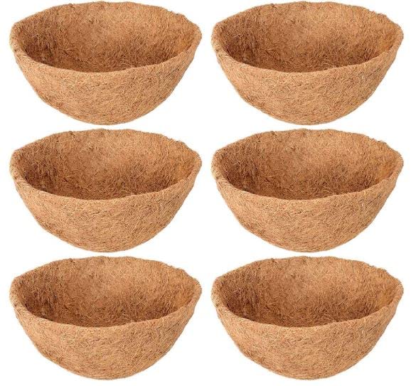 Tim Tim Agro 6X Hanging Basket Coco Liners Replacement, 100% Natural Round Coconut Coco Fiber Planter Basket Liners for Hanging Basket Flowers/Vegetables (12in-6pcs) (6)